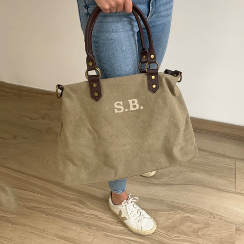 Bolso de Lona y Piel Personalizado con Iniciales