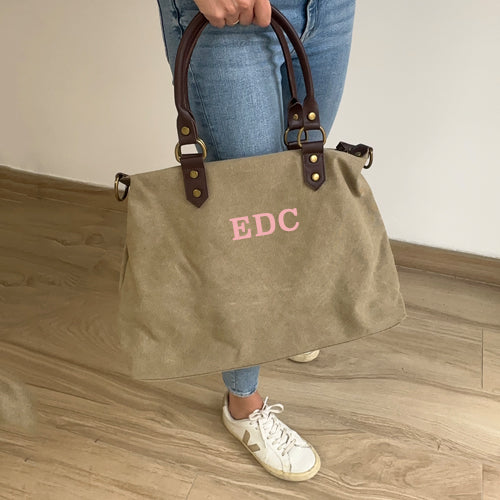 Bolso de Lona y Piel Personalizado con Iniciales