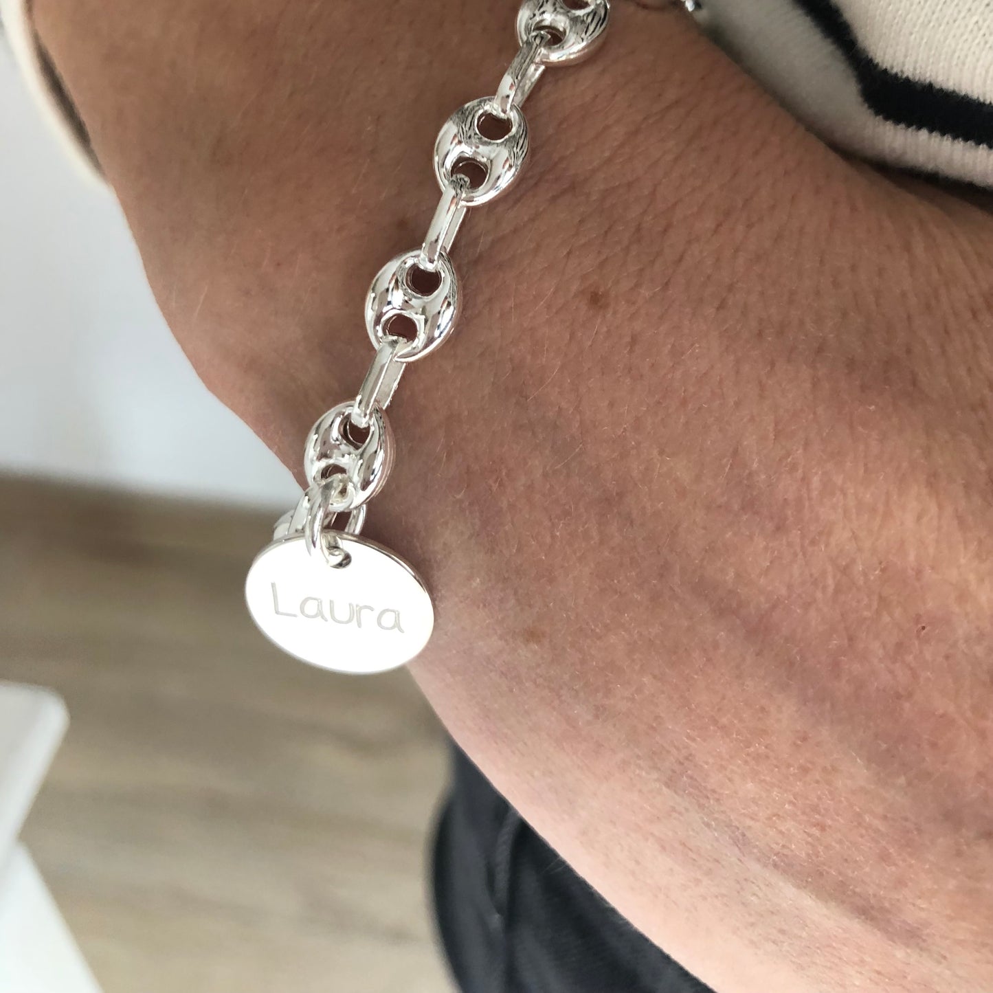 Pulsera Personalizada con Cadena de Calabrotes de Plata