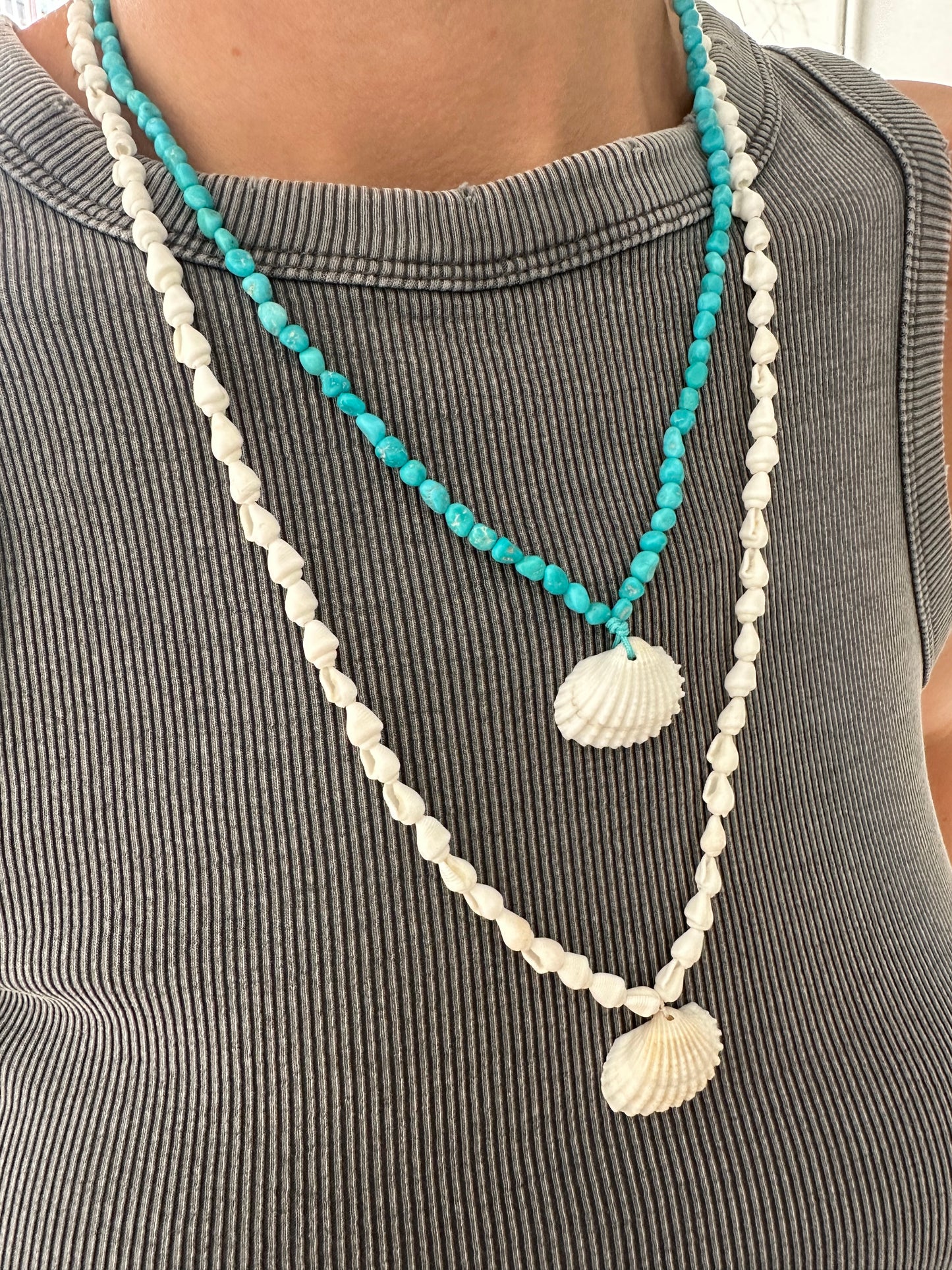 Collar Turquesas y Concha Colgante