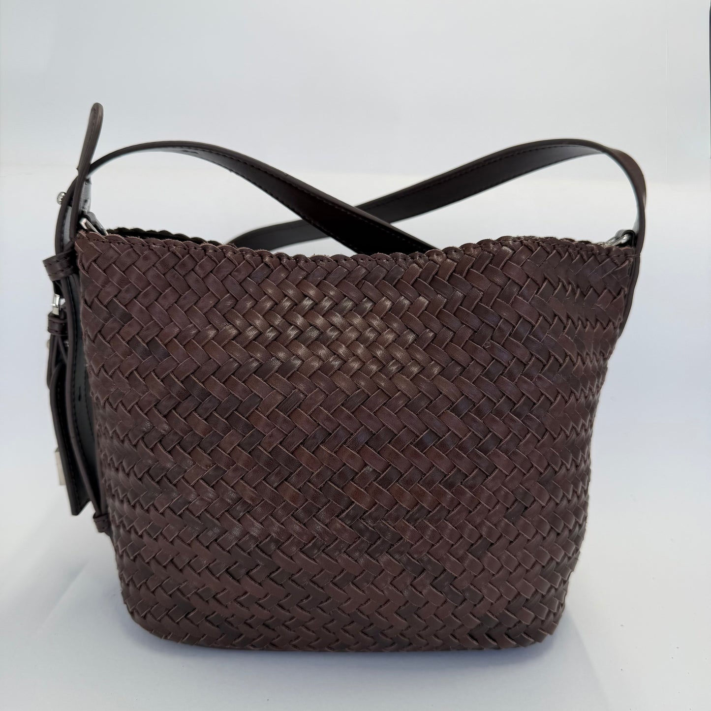Bolso Bombonera Piel Trenzada Marrón Chocolate