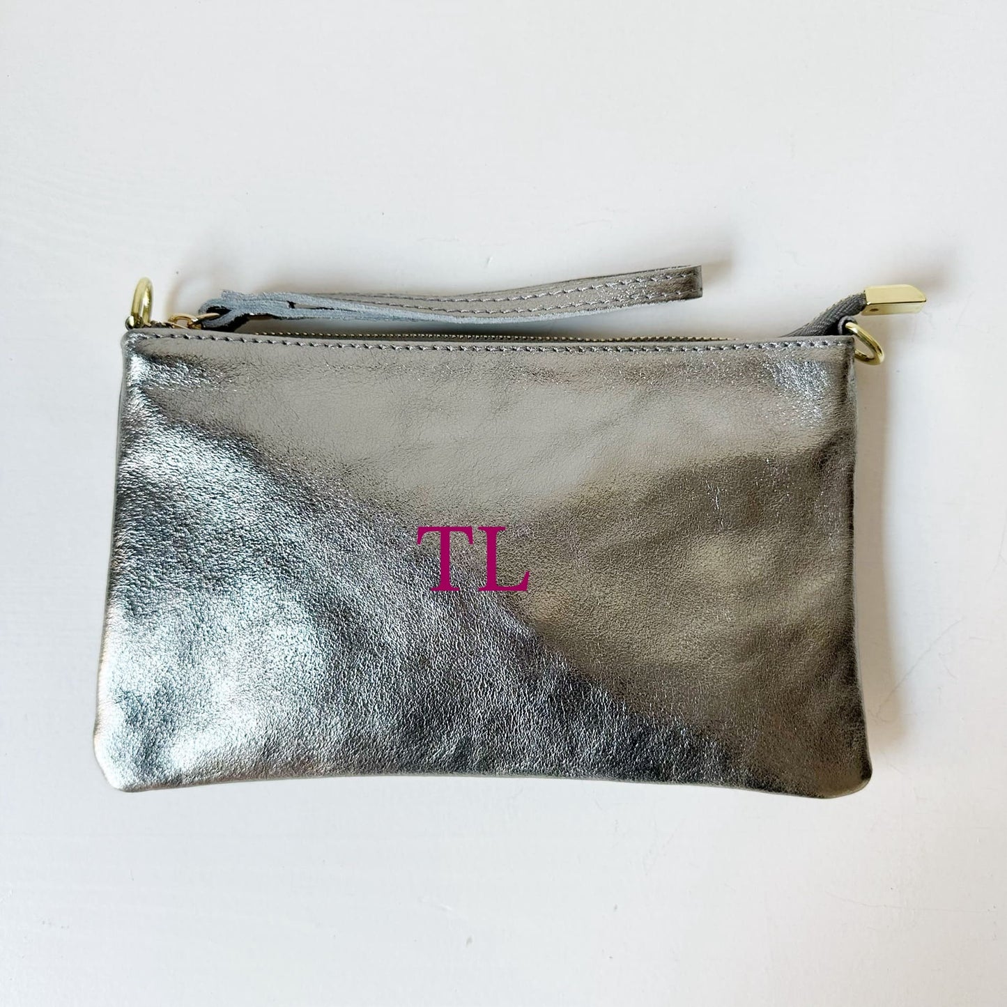 Bolso de Mano Pocket Plata Personalizado con Iniciales