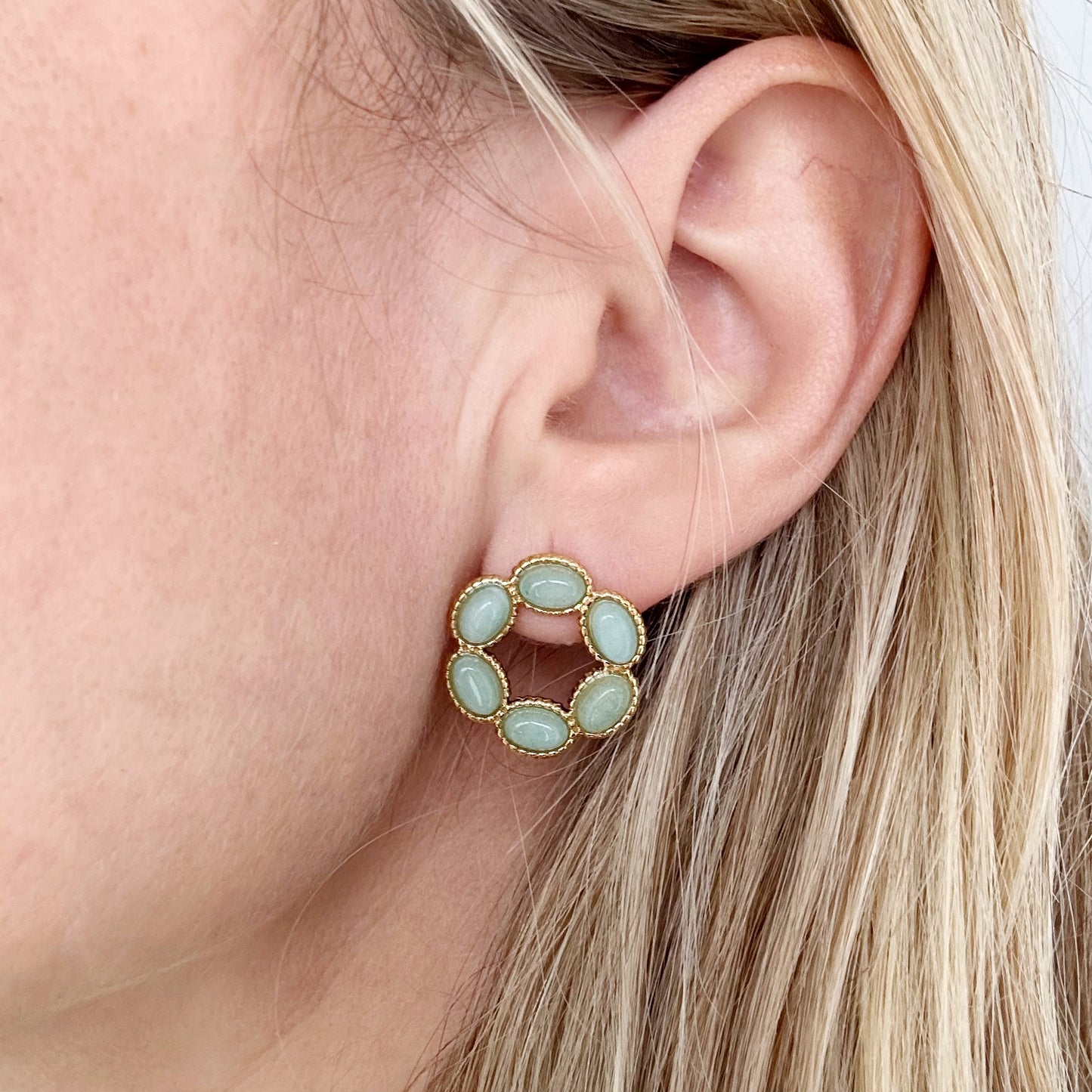 Pendientes Aro Plano con Piedras Verde Agua