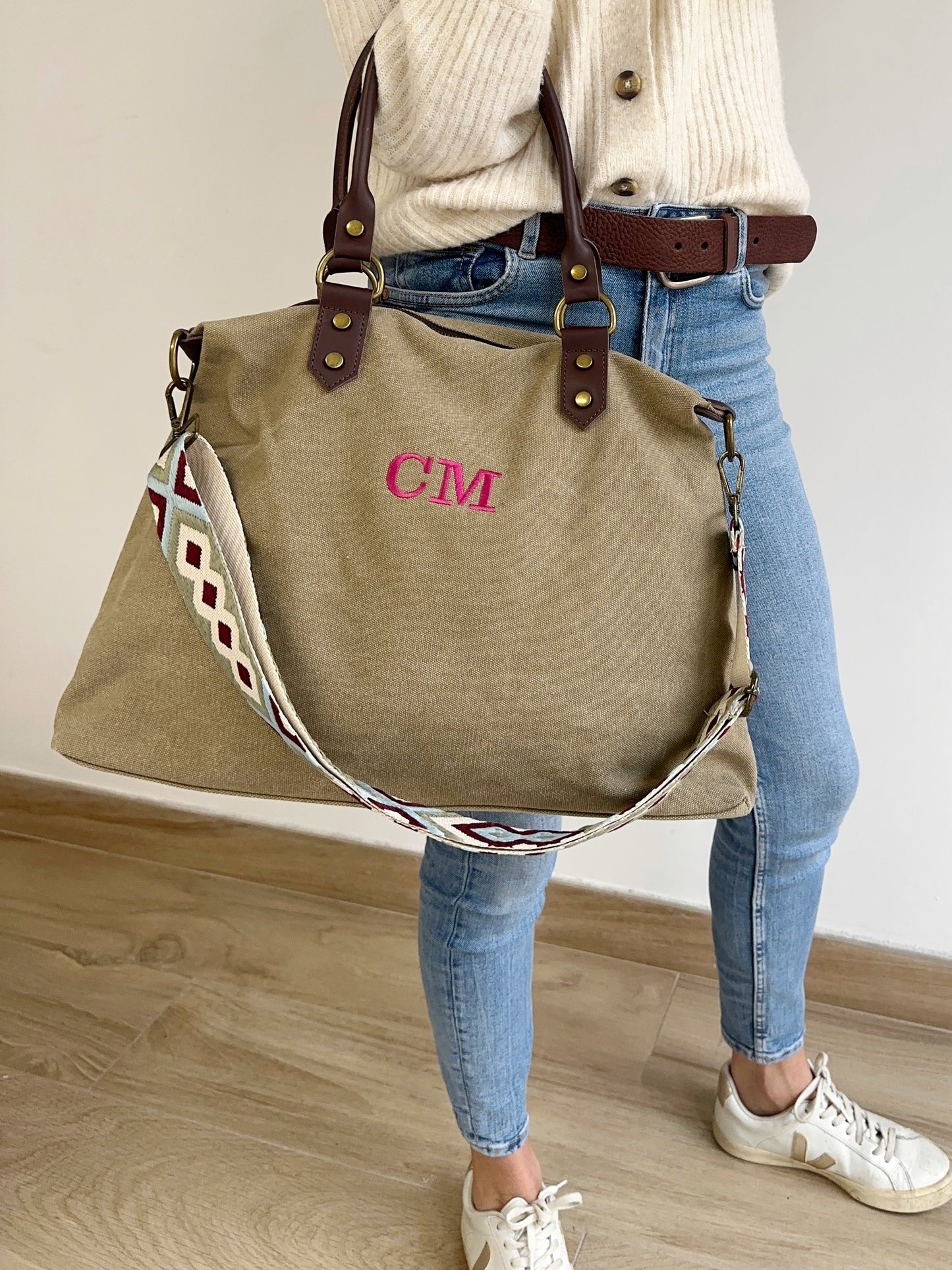 Bolso de Lona y Piel Personalizado con Iniciales