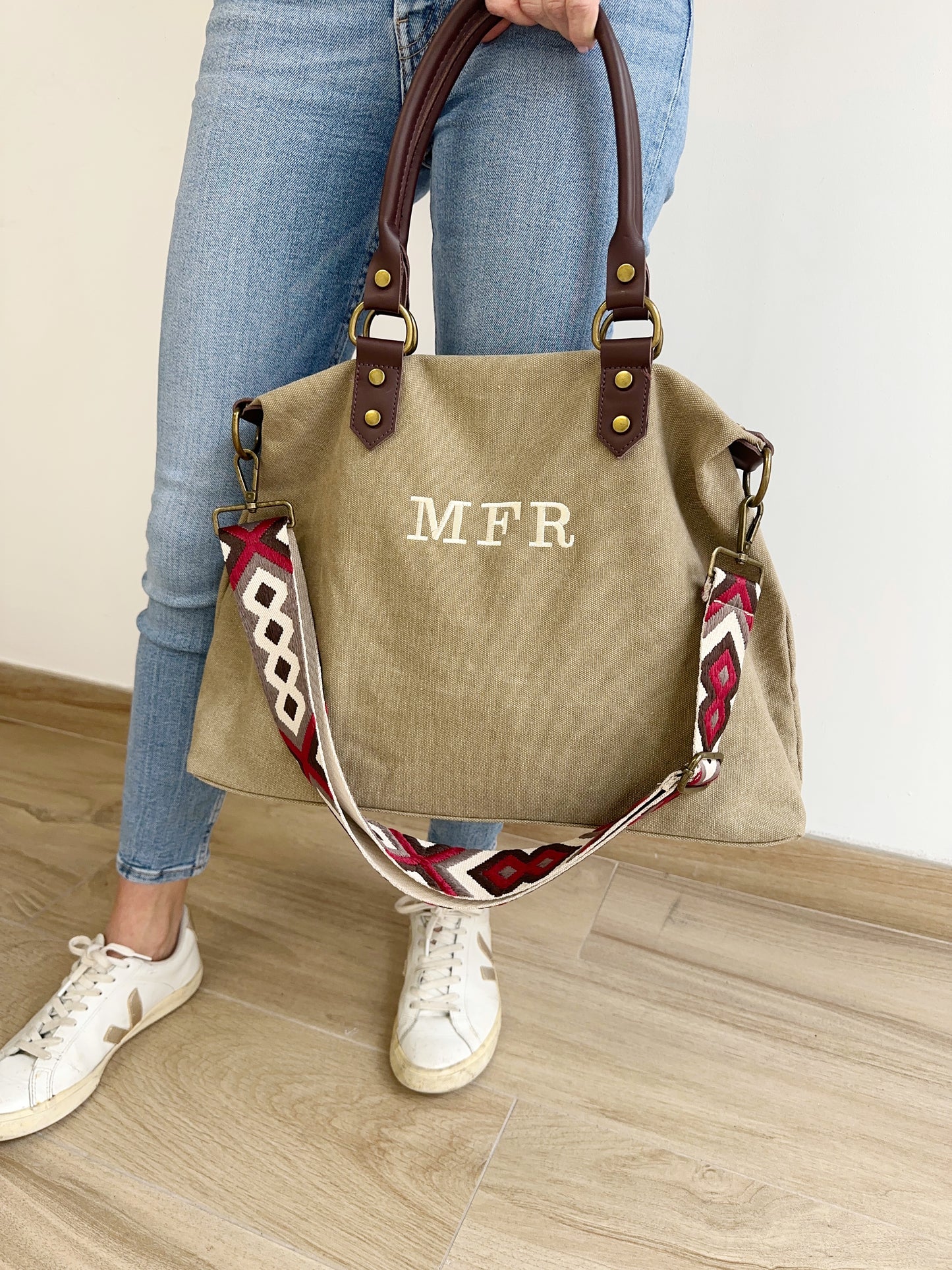 Bolso de Lona y Piel Personalizado con Iniciales