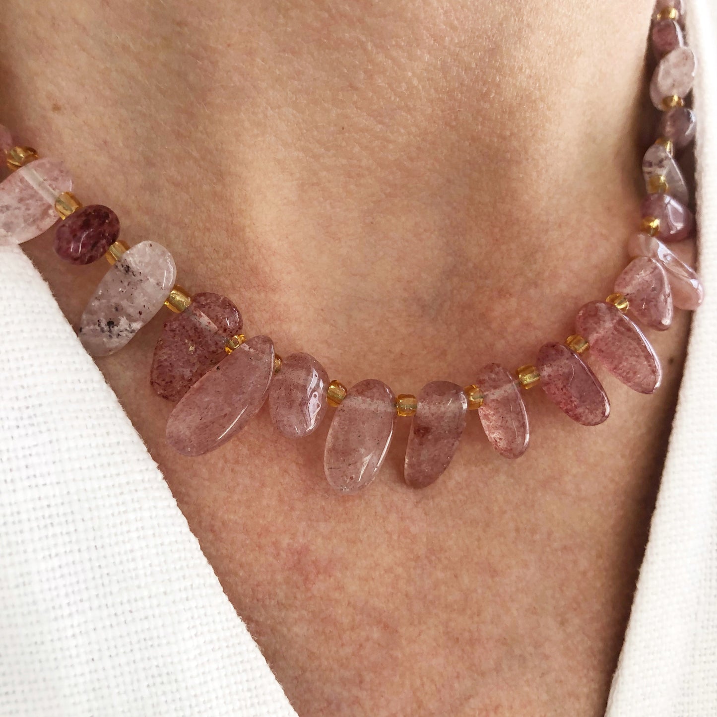 Collar Piedras Cuarzo Rosa
