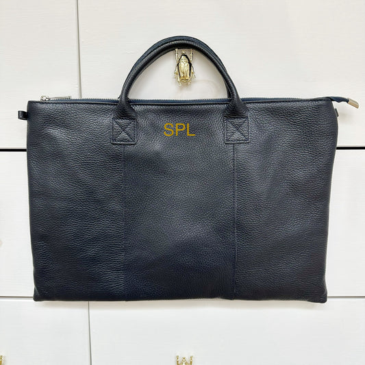 Maletín de Piel para Ordenador Personalizado con Iniciales Color Azul Marino