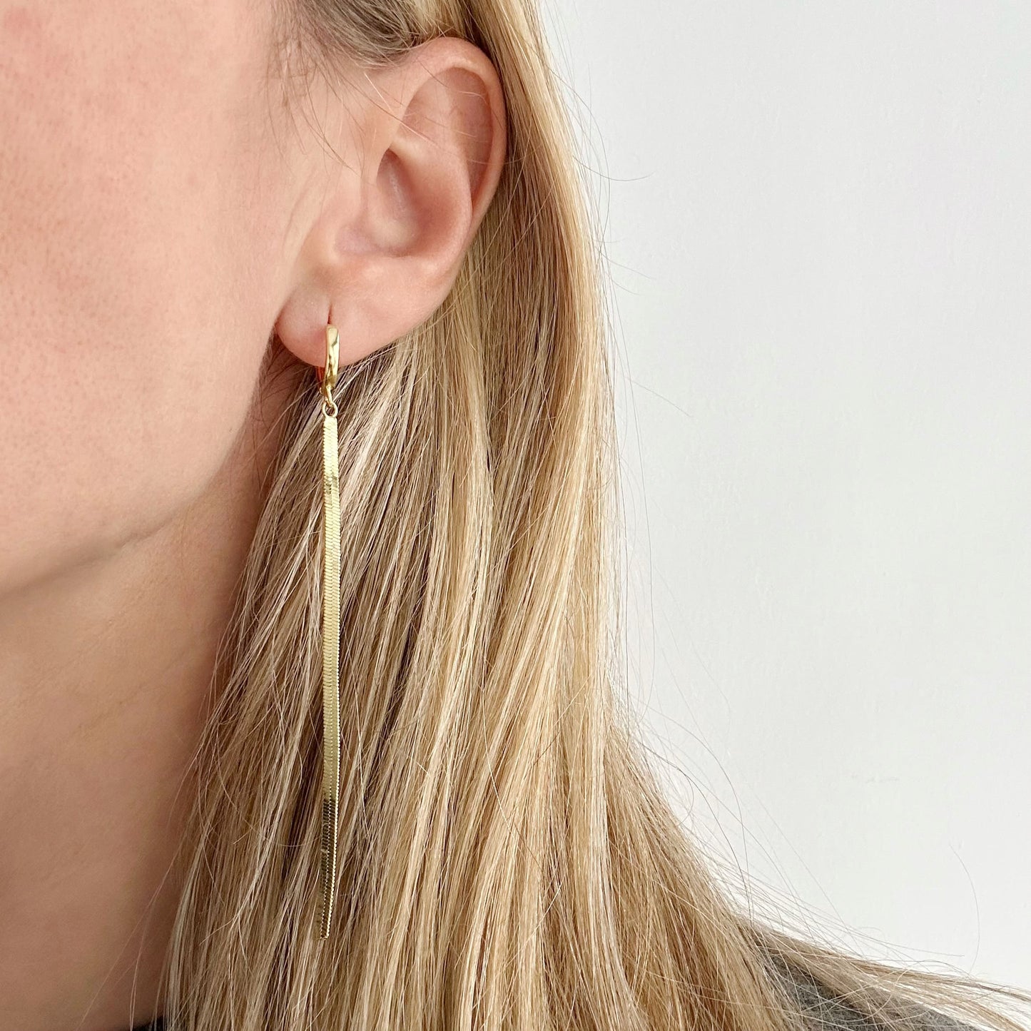 Pendientes Largos Cadena plana con Baño de Oro