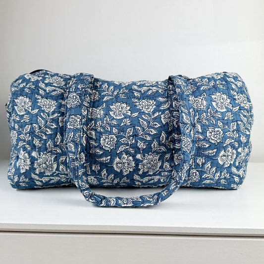 Bolsa de Fin de Semana Weekend Bag de Algodón Azul y Blanco