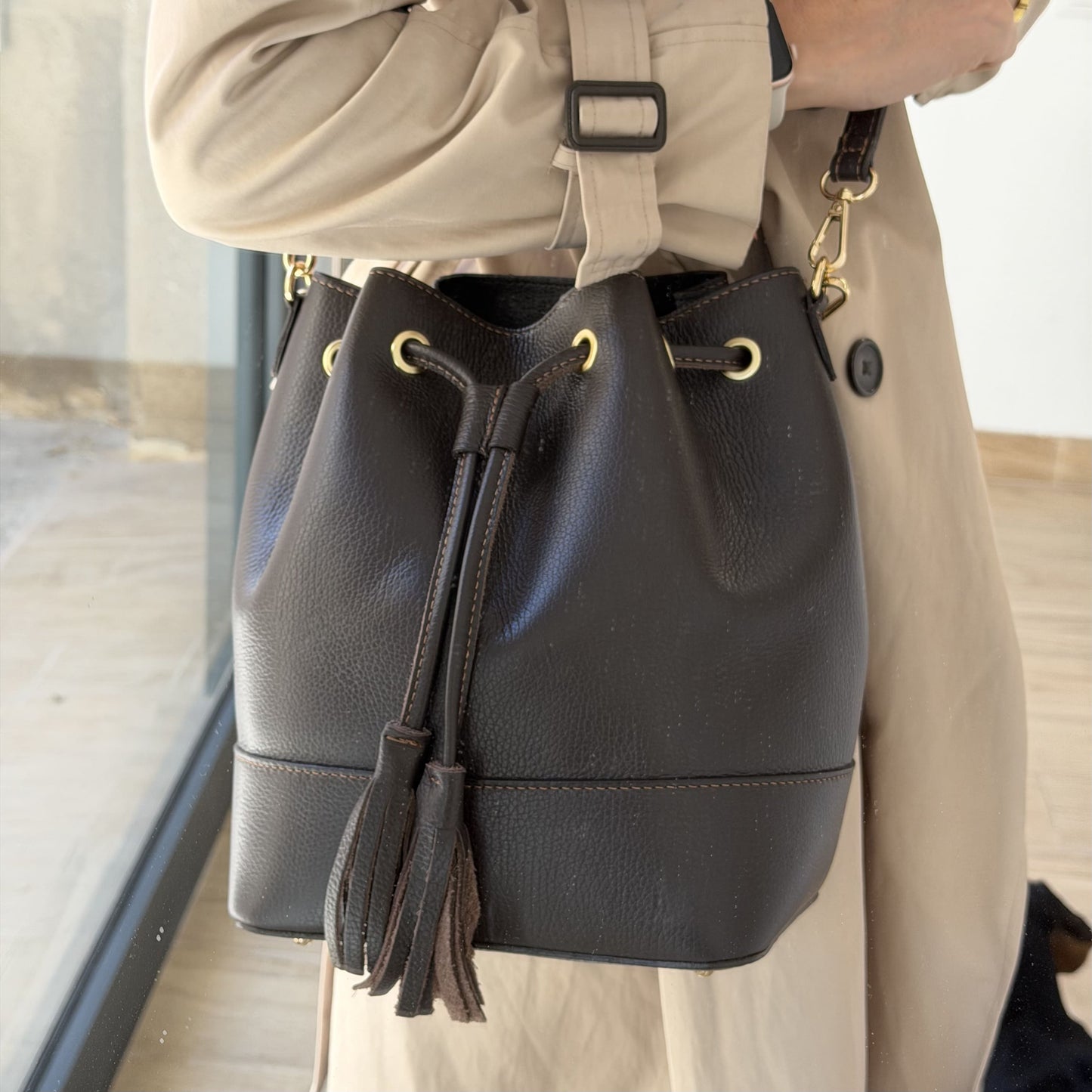 Bolso Bombonera Grande Piel Marrón Chocolate