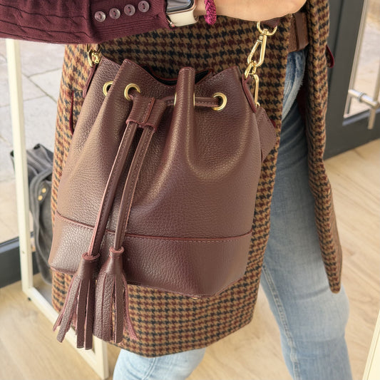 Bolso Bombonera Pequeña Piel Burdeos