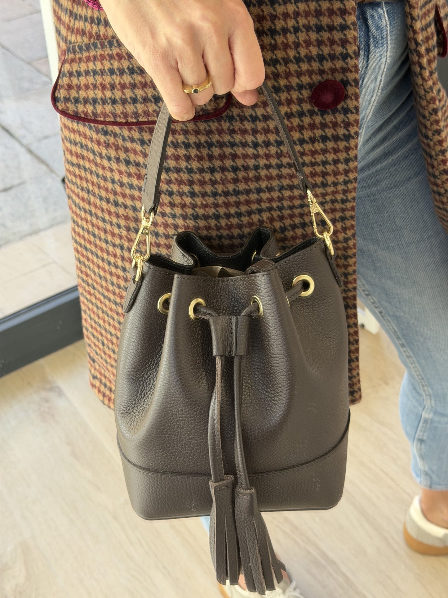 Bolso Bombonera Pequeña Piel Marrón Chocolate