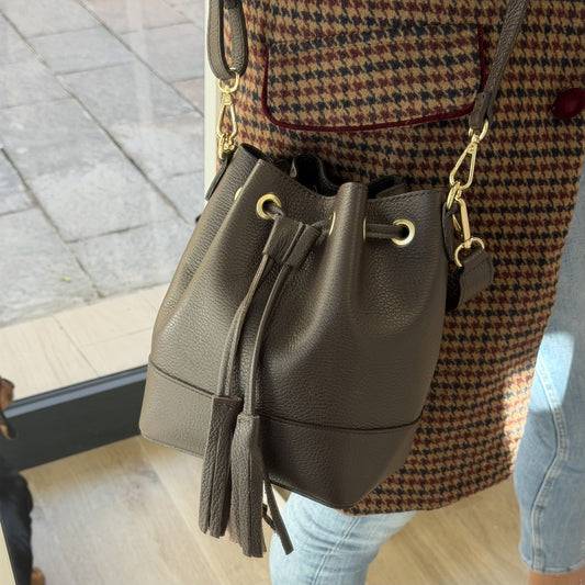 Bolso Bombonera Pequeña Piel Marrón Chocolate