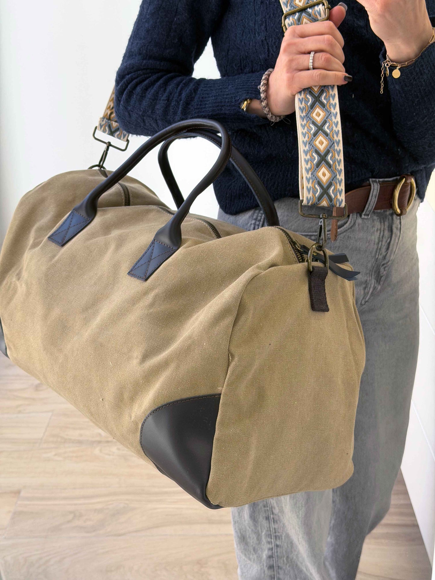 Bolsa de Fin de Semana Weekend Bag de Lona Topo y Piel