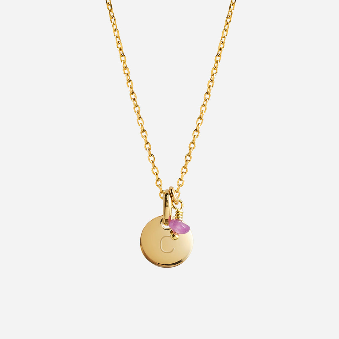 Collar Personalizado con Medalla Pequeña con Baño de Oro Y Piedra