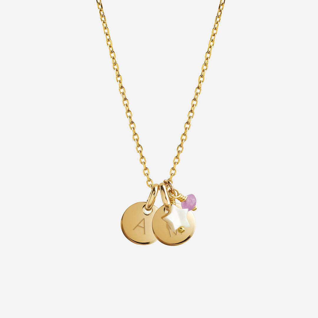 Collar Personalizado con 2 Medallas Pequeñas con Baño de Oro, Piedra Y Estrella