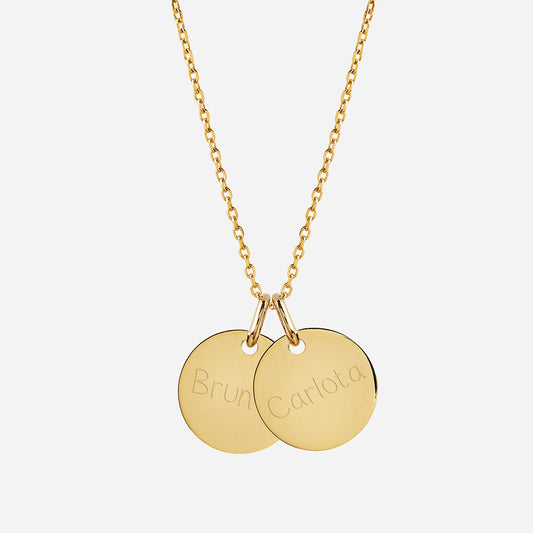 Collar Personalizado con 2 Medallas Medianas con Baño de Oro Grabadas