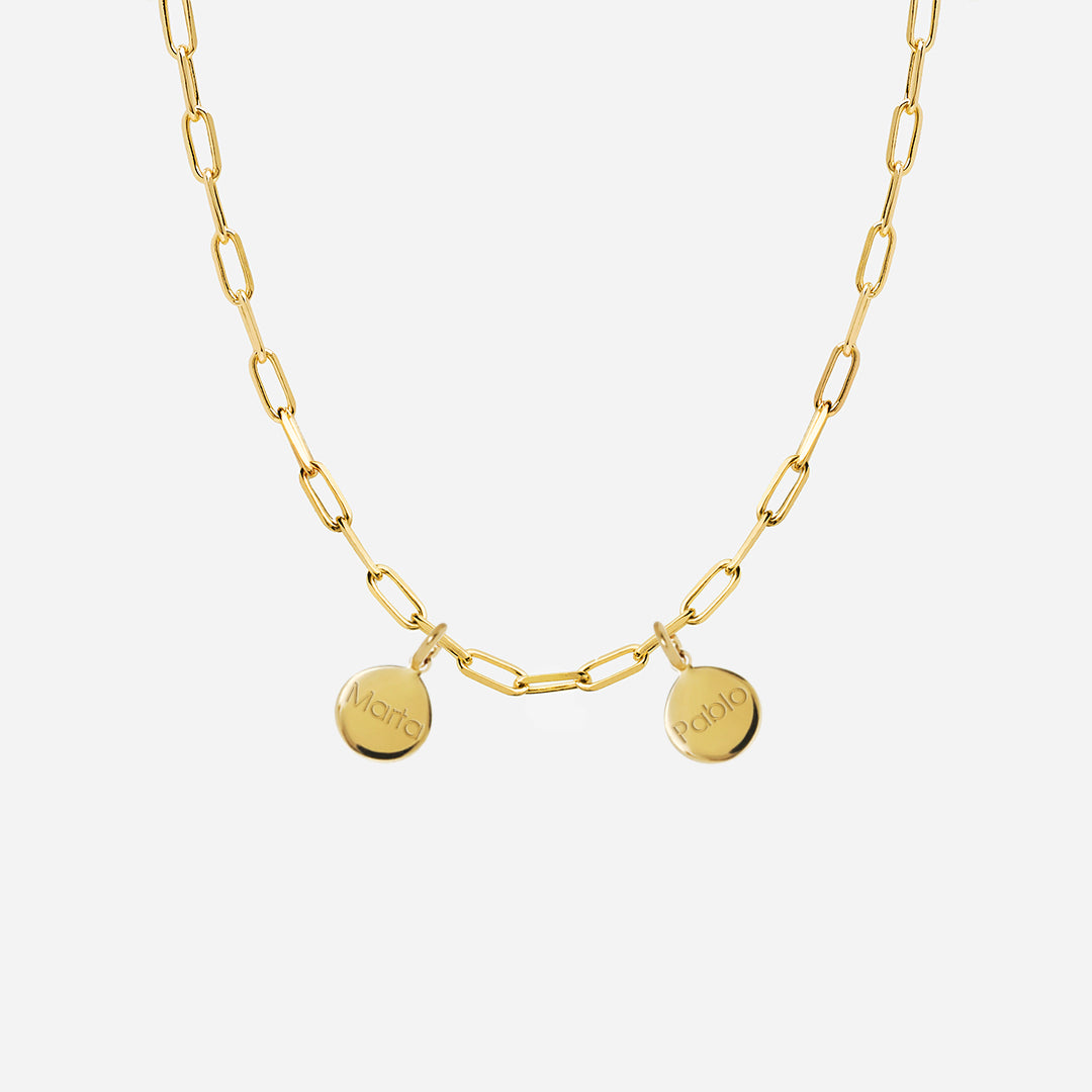 Collar Personalizado con Cadena Alargada con Baño de oro y dos medallas