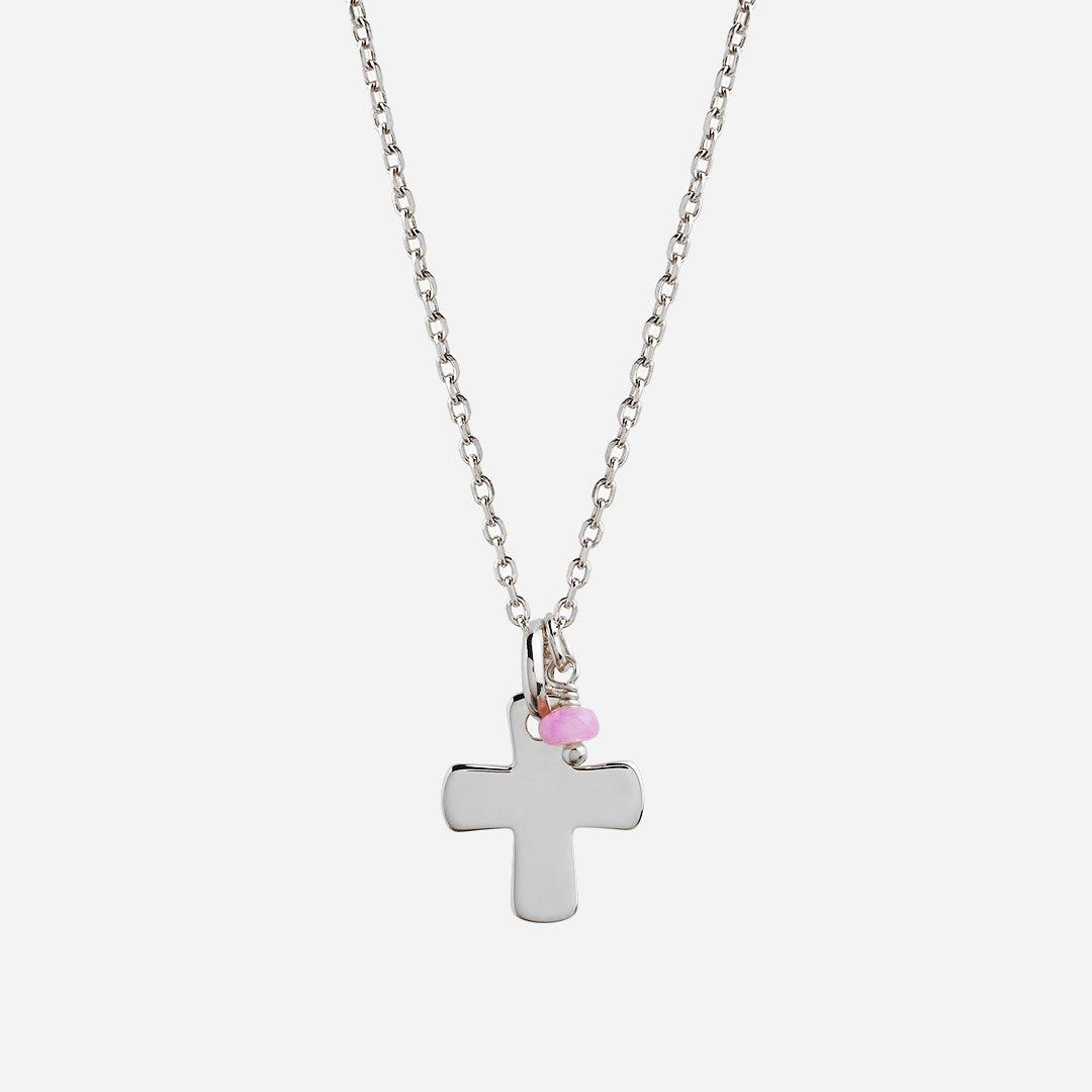 Collar con Cruz de Plata y piedra de color personalizable