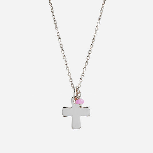 Collar con Cruz de Plata y piedra de color personalizable