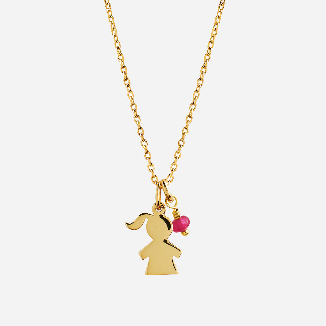 Collar con Colgante Niña con Baño de Oro Y Piedra