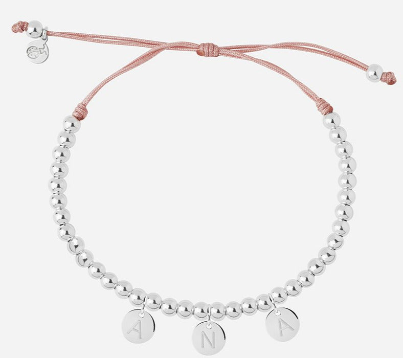 Pulsera Personalizada con bolitas de Plata y Cordón (Varias Medallas)