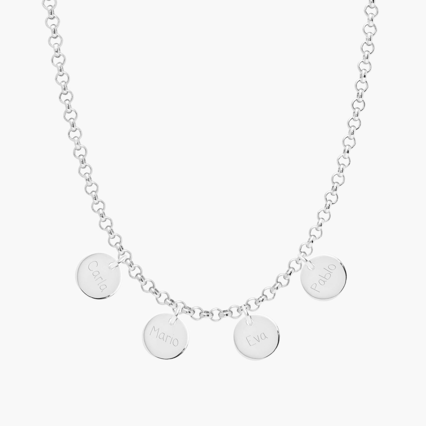 Collar Personalizado con Cadena Rolo de Plata y cuatro medallas