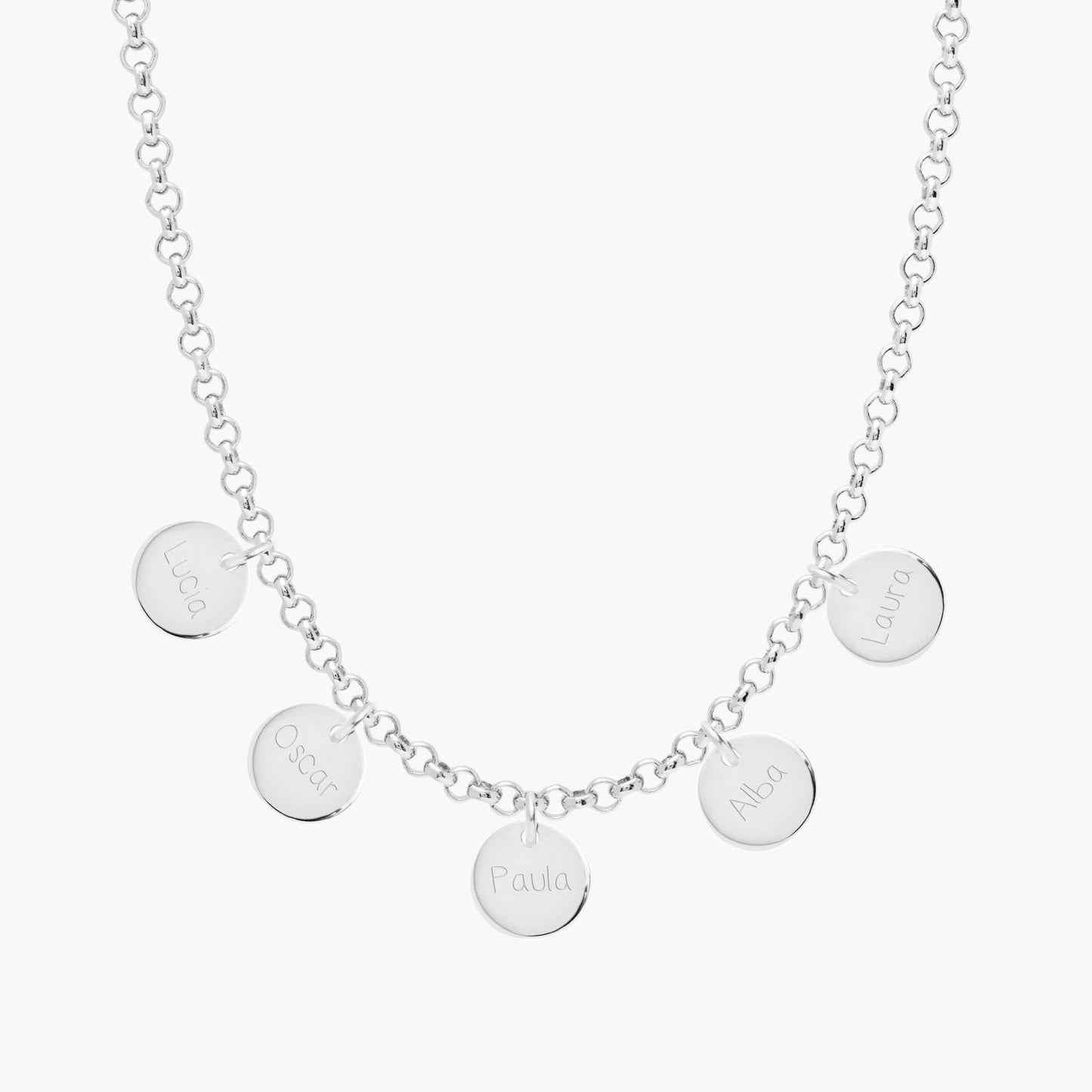 Collar Personalizado con Cadena Rolo de Plata y cinco medallas