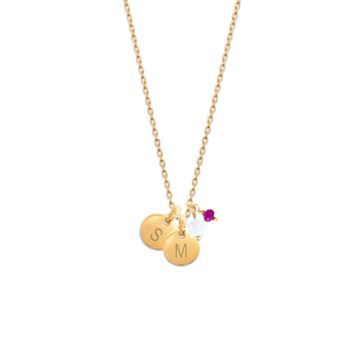 Collar Personalizado con 2 Medallas Pequeñas con Baño de Oro, Piedra Y Estrella