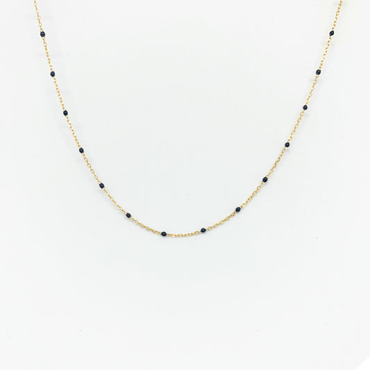 Collar con Cadena de Plata con Baño de oro y Esmalte Negro