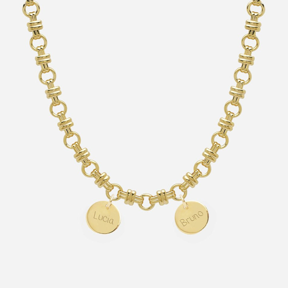 Collar Personalizado con Cadena de Eslabón Combinado con Baño de oro y dos medallas