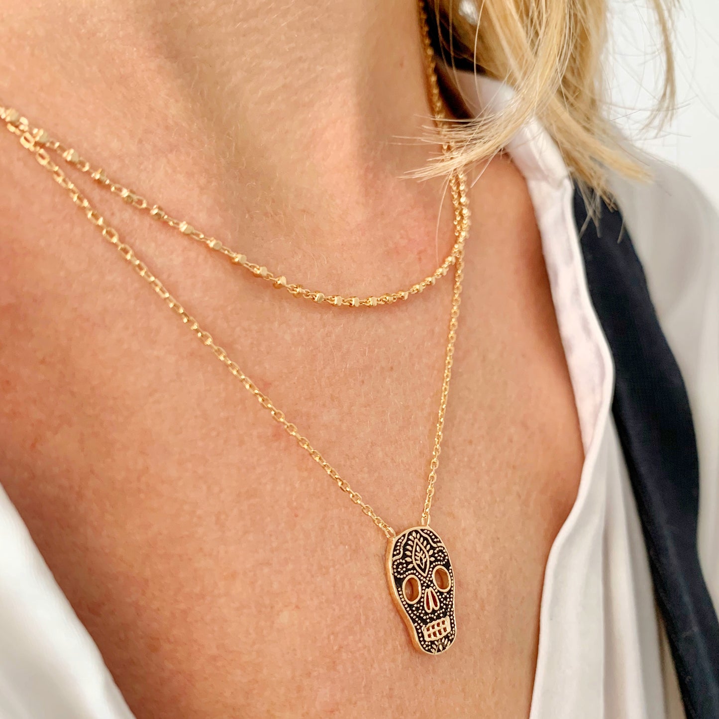 Collar Cadena con Cubitos con Baño de Oro