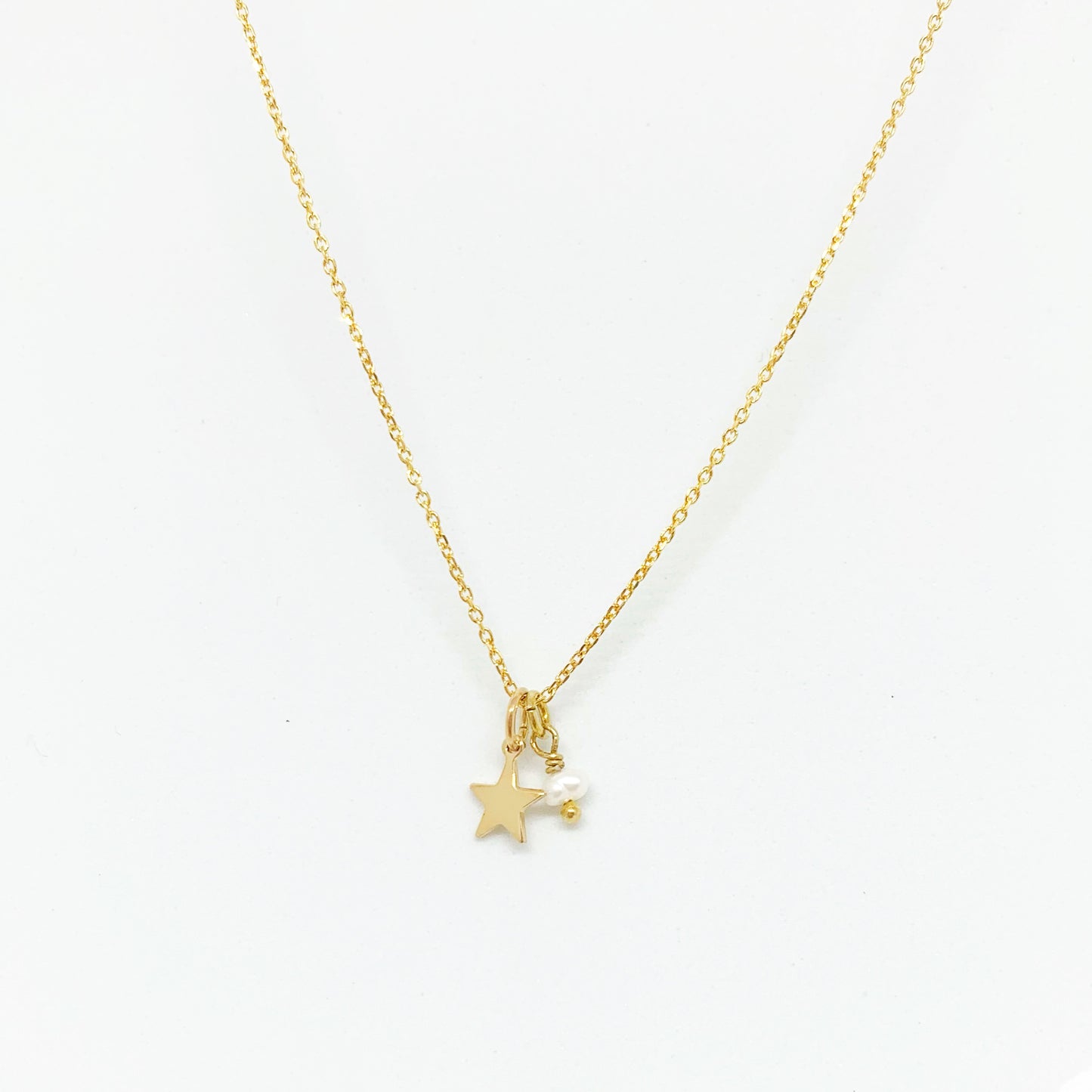 Collar Estrella y Perlita de Plata con baño de Oro