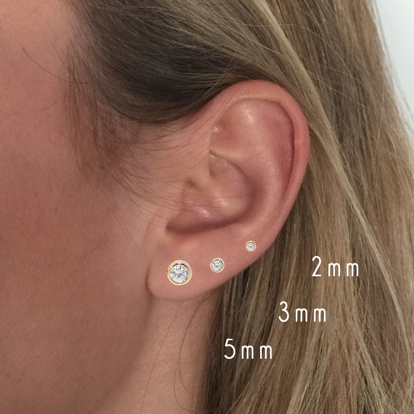 Pendientes Circonita de Plata con Baño de Oro (Diferentes Medidas)