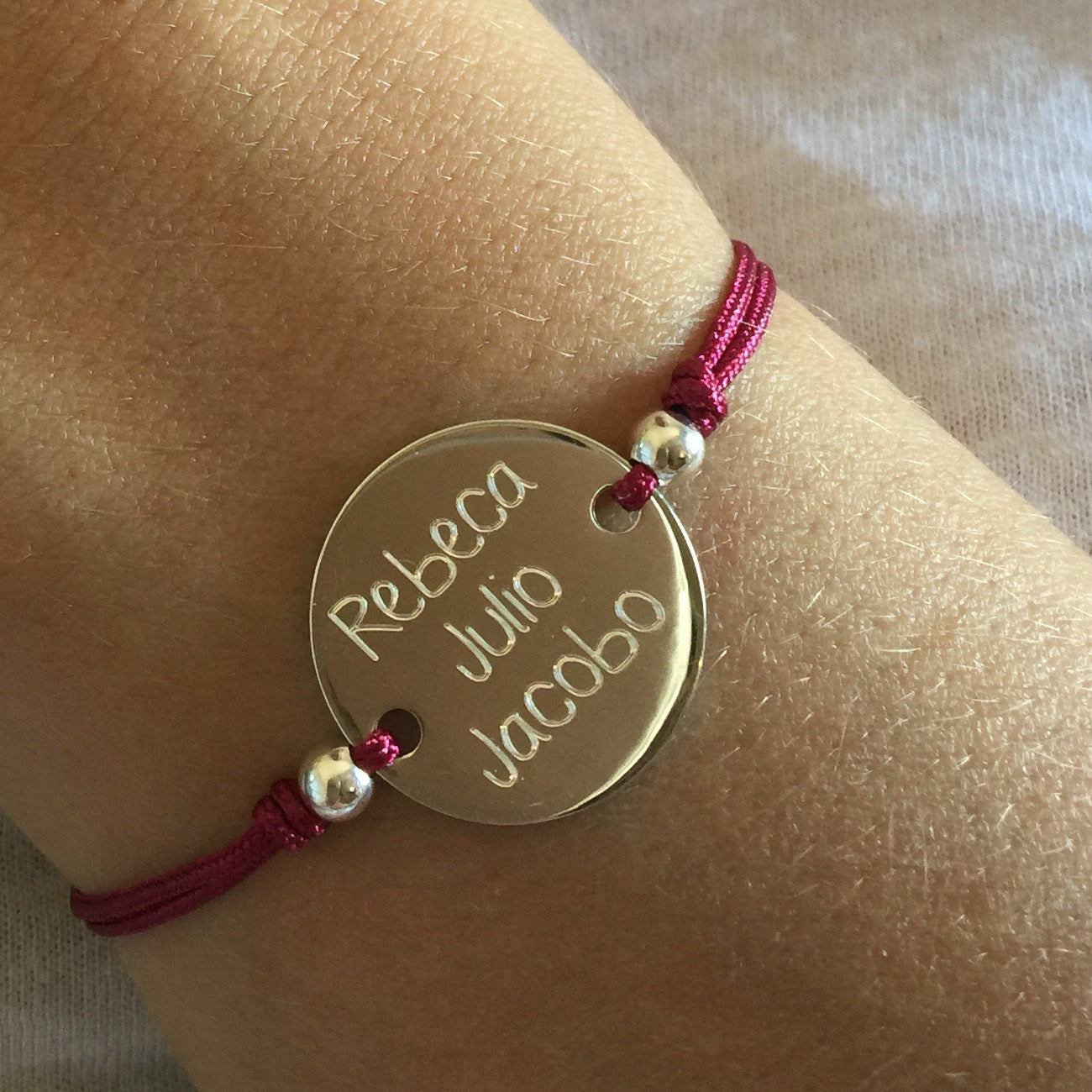 Pulsera Personalizada de Plata y Cordón con bolitas de plata - MG Atelier