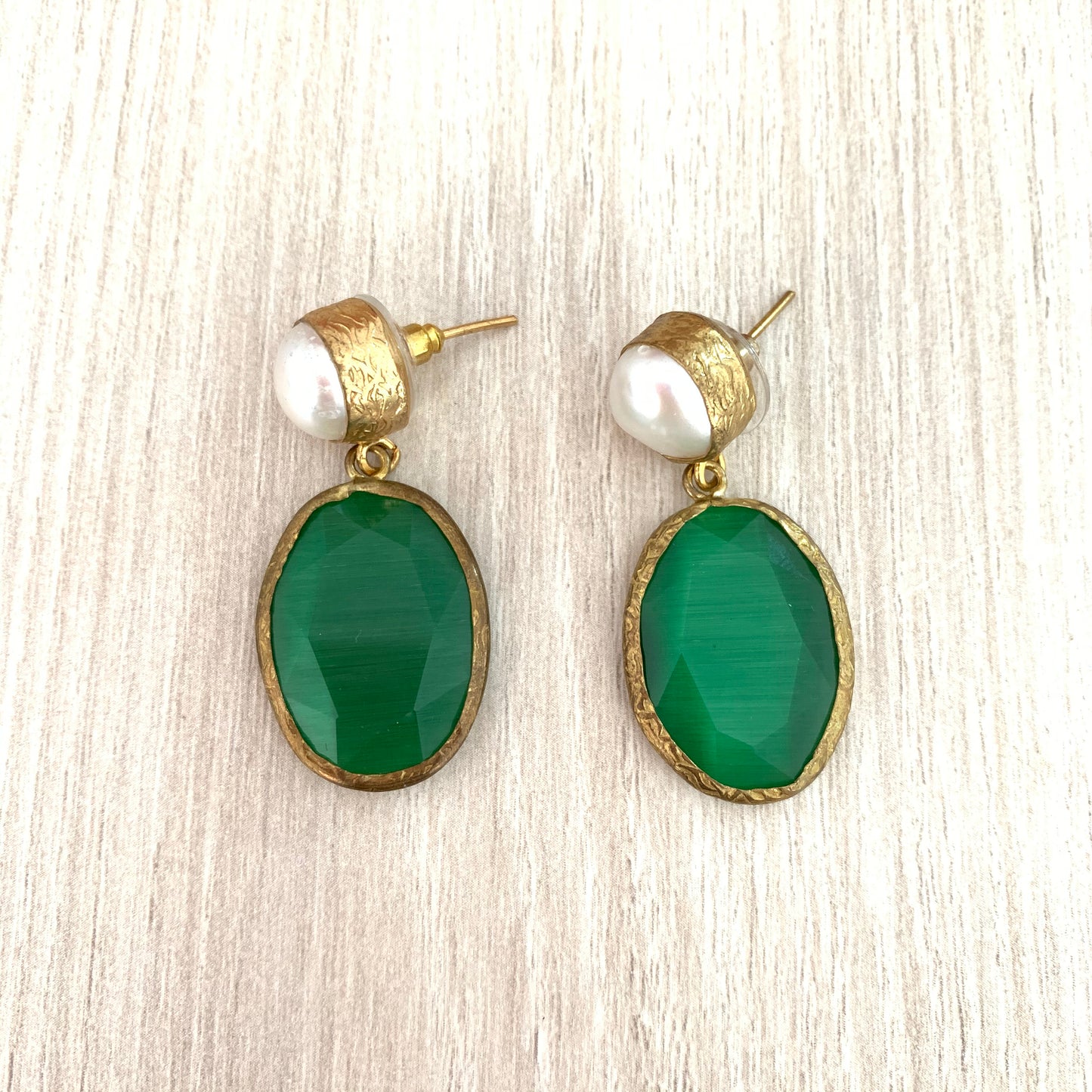 Pendientes Perla y Piedra Verde