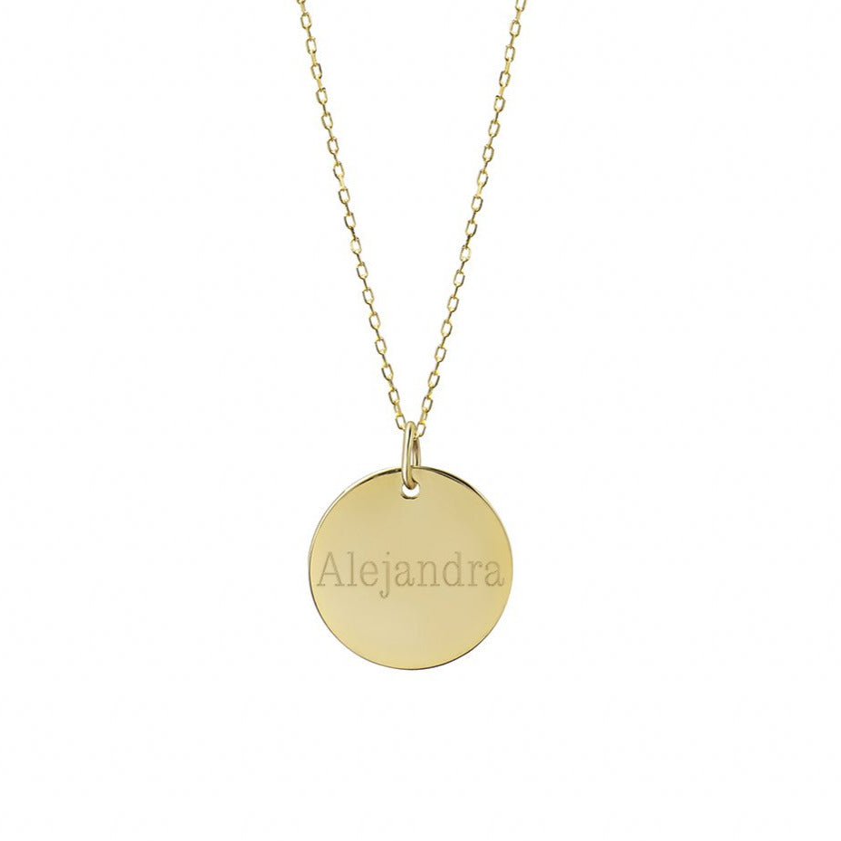 Collar de Oro con nombre, Collar Personalizado de Oro con Grabado en Medalla Grande