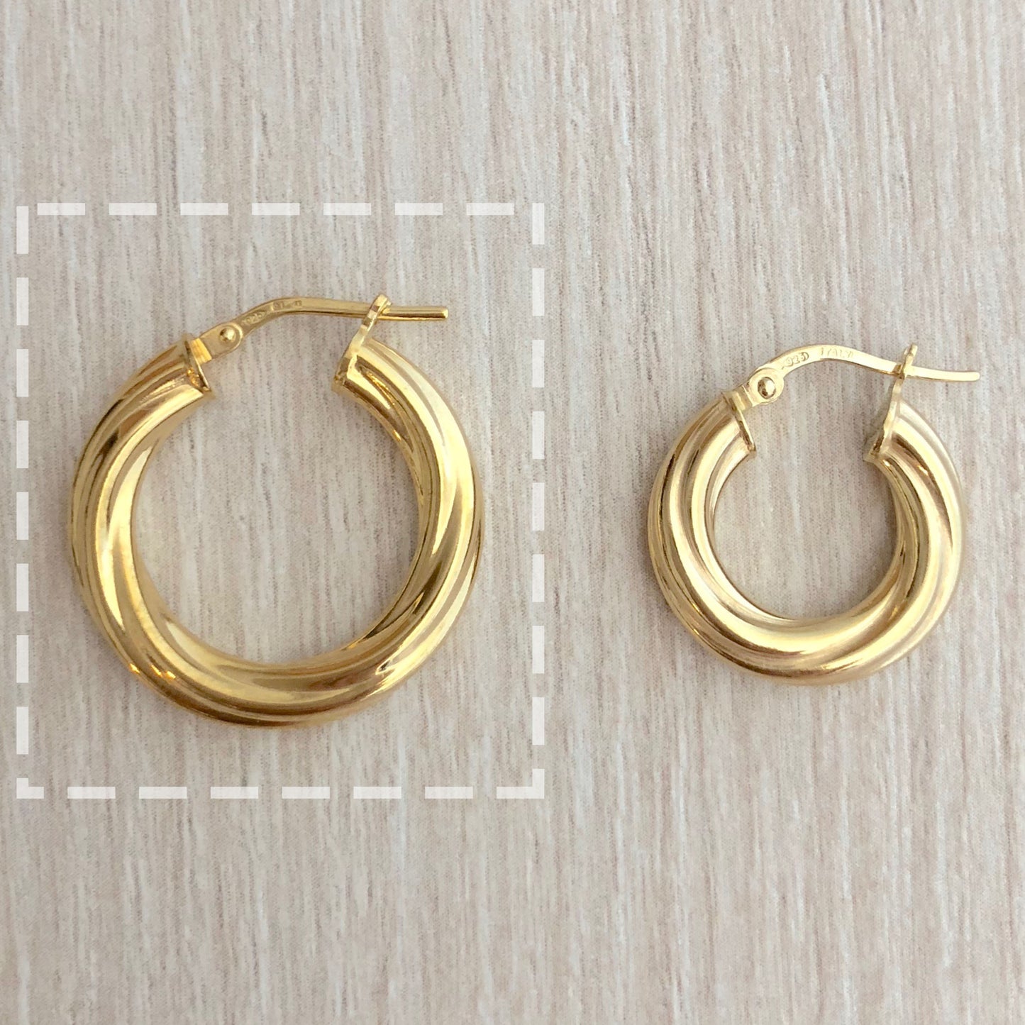 Pendientes Aro Grande rizado de Plata con Baño de Oro