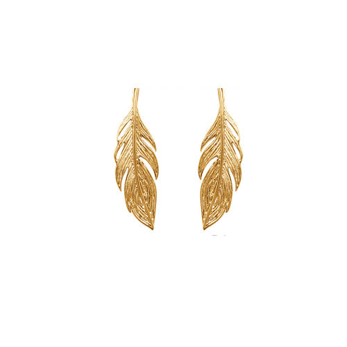 Pendientes Cadena y Pluma con Baño de Oro
