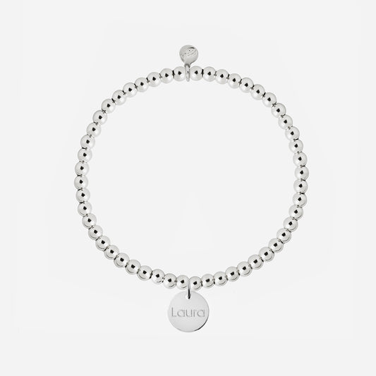 Pulsera Personalizada con Bolitas de Plata con una medalla pequeña