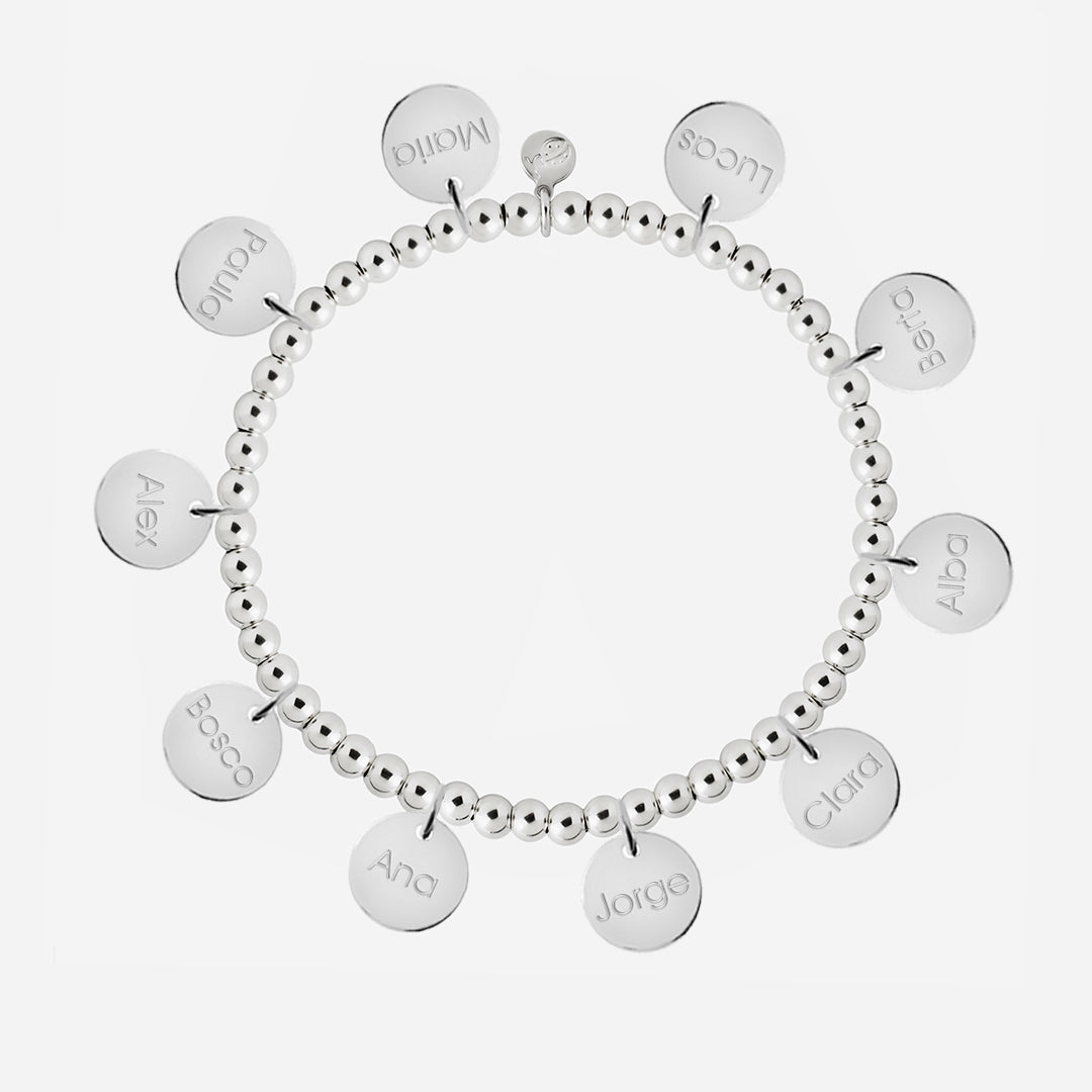 Pulsera Personalizada con Bolitas de Plata con diez medallas pequeñas