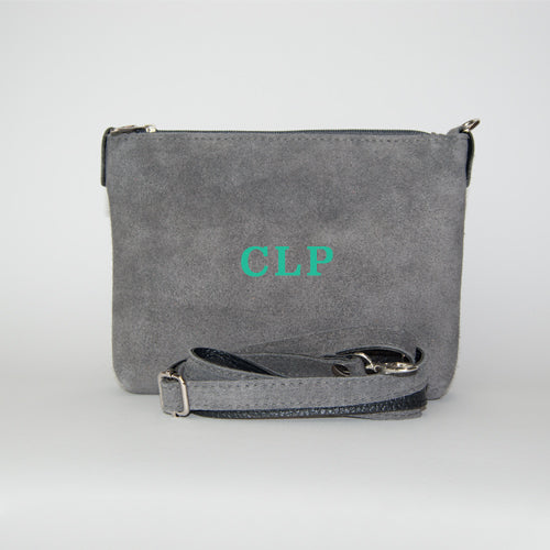 Bolso Personalizado con Iniciales Clutch Serraje Gris con Bandolera