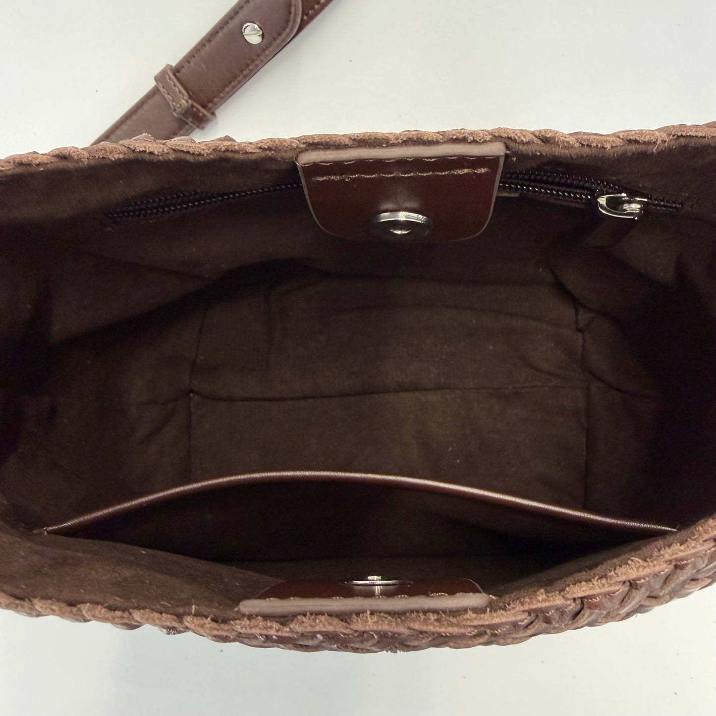 Bolso Bombonera Piel Trenzada Marrón Chocolate