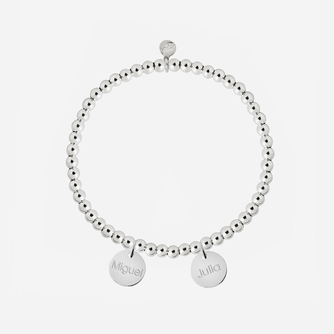 Pulsera Personalizada con Bolitas de Plata con dos medallas pequeñas