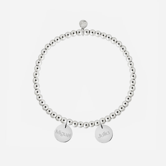 Pulsera Personalizada con Bolitas de Plata con dos medallas pequeñas