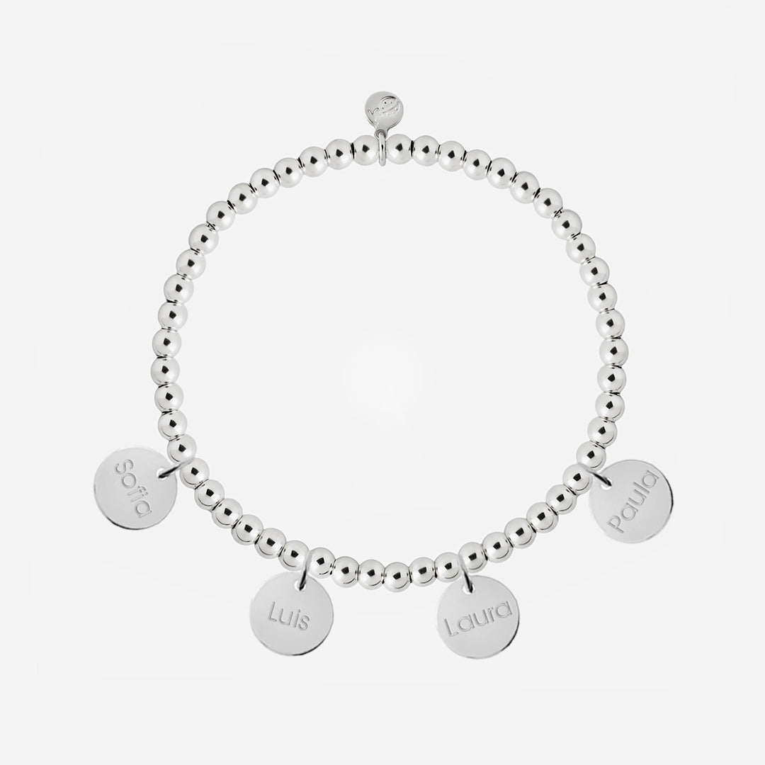 Pulsera Personalizada con Bolitas de Plata con cuatro medallas pequeñas