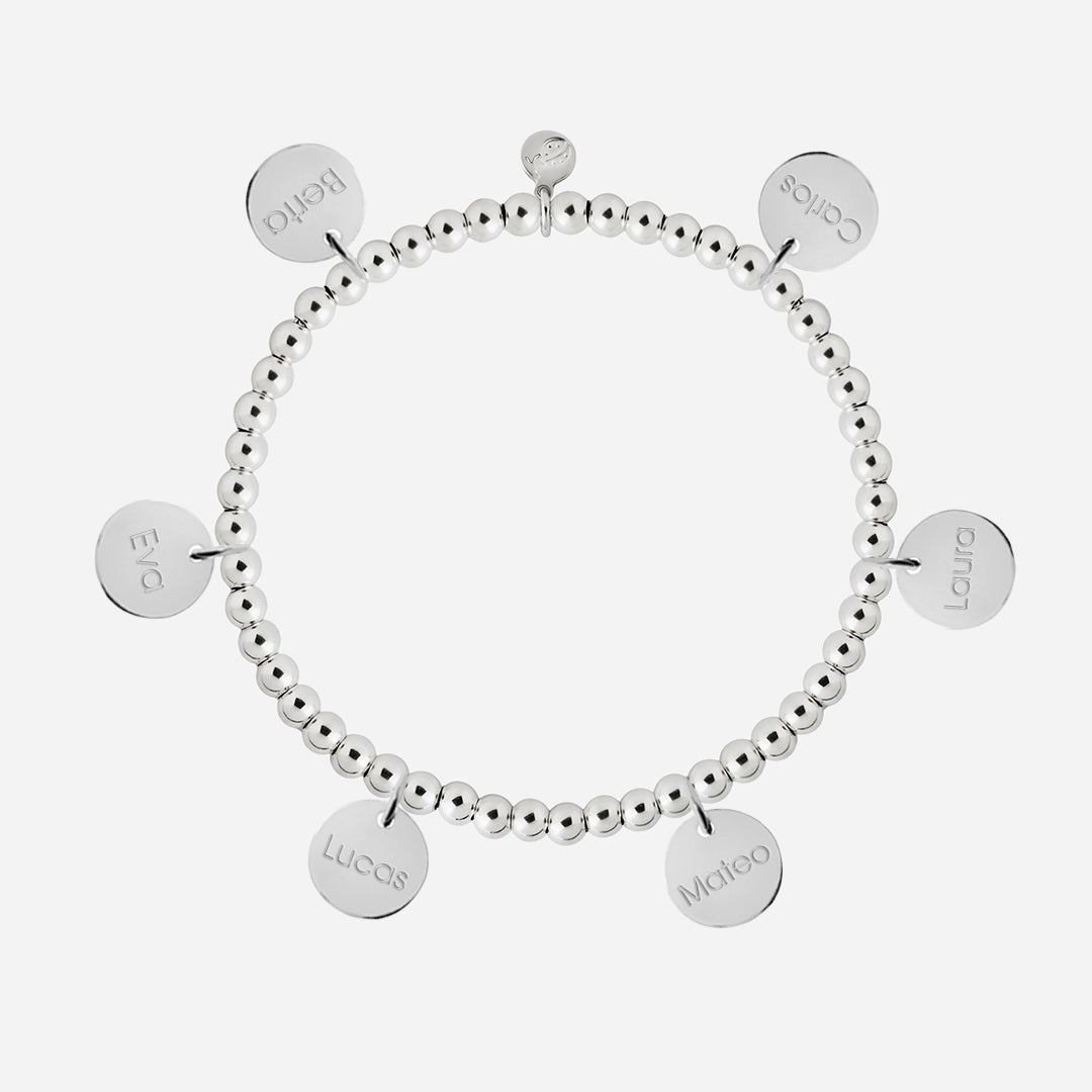 Pulsera Personalizada con Bolitas de Plata con seis medallas pequeñas
