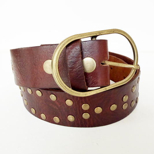 Cinturón de Cuero Marrón con Tachas y Hebilla Dodada