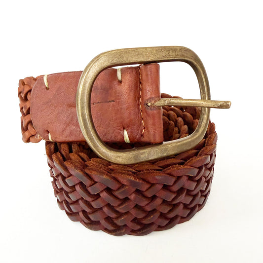 Cinturón de Cuero Trenzado Marrón con Hebilla Dodada