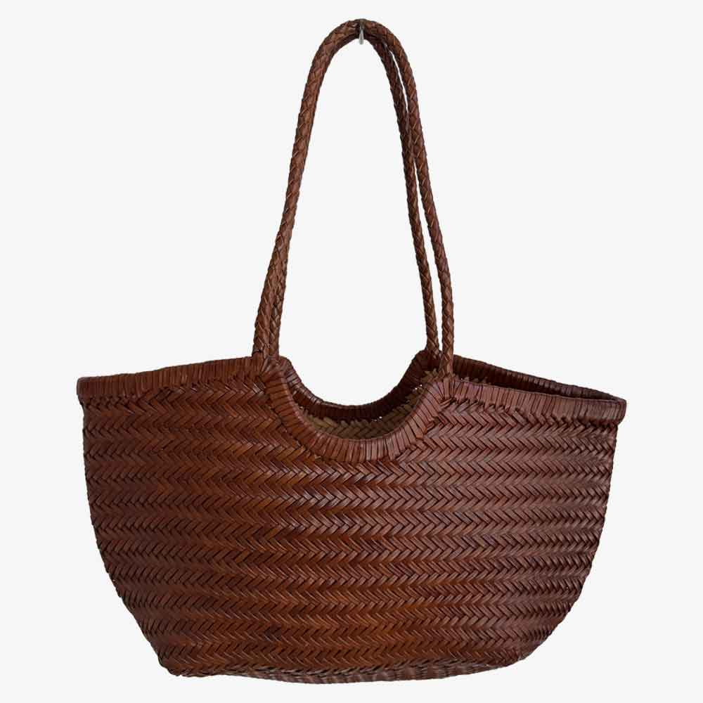 Bolso Capazo Camel de Piel Trenzada